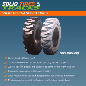 Set of 4, 14.00-24 Telehandler Solid Tires with 12 Bolt Hole Rims